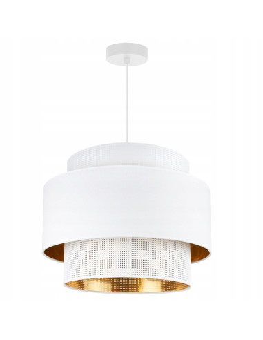 Lampa wisząca ASTI z białym abażurem i złotym wnętrzem – elegancka dekoracja do jadalni, salonu i biura