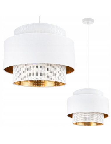 Lampa wisząca ASTI z białym abażurem i złotym wnętrzem – elegancka dekoracja do jadalni, salonu i biura