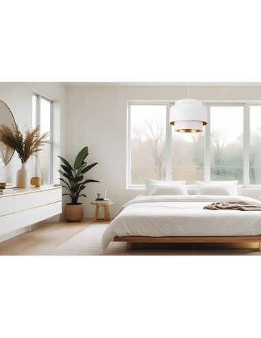 Lampa wisząca ASTI z białym abażurem i złotym wnętrzem – elegancka dekoracja do jadalni, salonu i biura