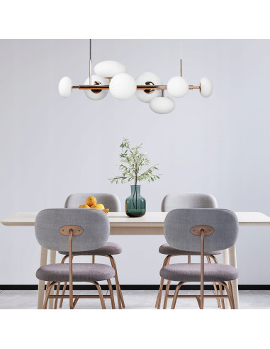 Lampa wisząca OMI z 8 kloszami w stylu glamour, elegancka, do nowoczesnych wnętrz, wysokość 100 cm, szerokość 90 cm