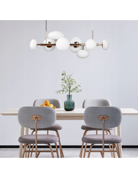 Lampa wisząca OMI z 8 kloszami w stylu glamour, elegancka, do nowoczesnych wnętrz, wysokość 100 cm, szerokość 90 cm