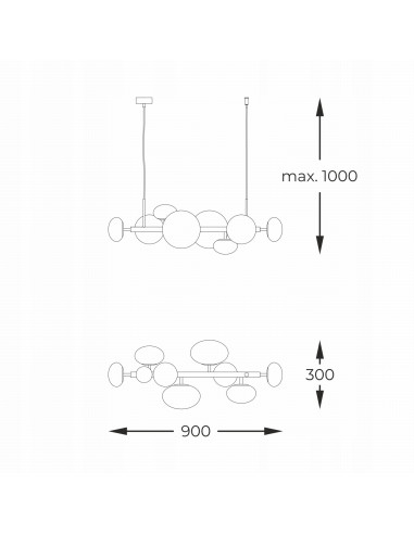 Lampa wisząca OMI z 8 kloszami w stylu glamour, elegancka, do nowoczesnych wnętrz, wysokość 100 cm, szerokość 90 cm