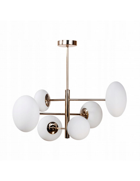 Lampa wisząca OMI z białymi kloszami i złotymi ramionami – minimalistyczne eleganckie oświetlenie do każdego wnętrza.