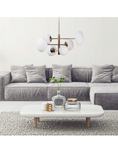 Lampa wisząca OMI z białymi kloszami i złotymi ramionami – minimalistyczne eleganckie oświetlenie do każdego wnętrza. 2