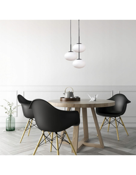 Lampa wisząca OMI – minimalistyczny żyrandol z szklanym kloszem i metalową podsufitką do nowoczesnych wnętrz