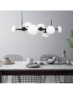 Lampa wisząca OMI, 8 kloszy, nowoczesny czarno-biały design do jadalni i salonu, efektywność energetyczna A 2