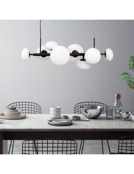 Lampa wisząca OMI, 8 kloszy, nowoczesny czarno-biały design do jadalni i salonu, efektywność energetyczna A