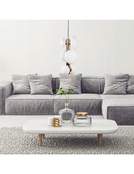 Lampa wisząca OMI w stylu glamour z sześcioma kloszami - złoto-biała elegancja do nowoczesnych wnętrz.