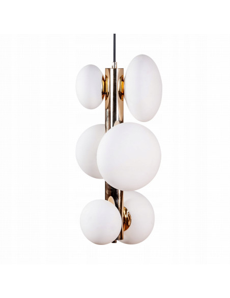 Lampa wisząca OMI w stylu glamour z sześcioma kloszami - złoto-biała elegancja do nowoczesnych wnętrz.