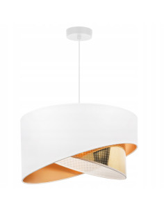 Lampa wisząca ASTI w stylu glamour, asymetryczny abażur 45 cm, biało-złota, idealna do sypialni i salonu.