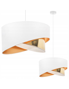 Lampa wisząca ASTI w stylu glamour, asymetryczny abażur 45 cm, biało-złota, idealna do sypialni i salonu. 2