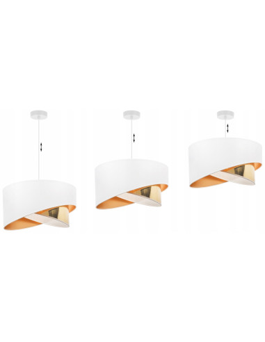 Lampa wisząca ASTI w stylu glamour, asymetryczny abażur 45 cm, biało-złota, idealna do sypialni i salonu.