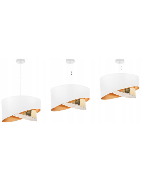Lampa wisząca ASTI w stylu glamour, asymetryczny abażur 45 cm, biało-złota, idealna do sypialni i salonu.