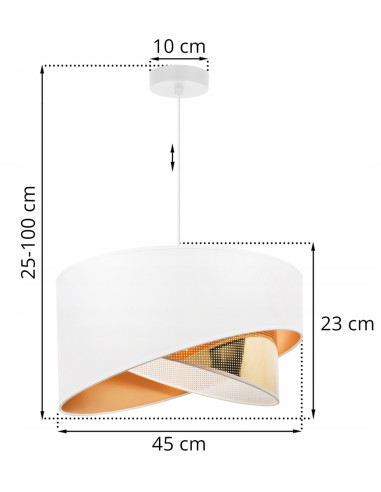 Lampa wisząca ASTI w stylu glamour, asymetryczny abażur 45 cm, biało-złota, idealna do sypialni i salonu.