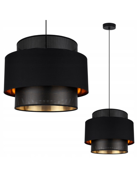 Lampa sufitowa ASTI z regulacją wysokości, elegancka czarna z złotymi akcentami do sypialni i salonu E27