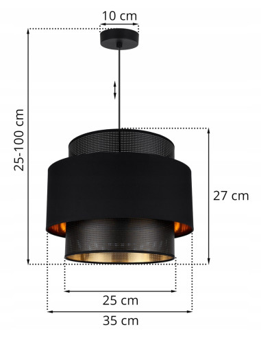 Lampa sufitowa ASTI z regulacją wysokości, elegancka czarna z złotymi akcentami do sypialni i salonu E27