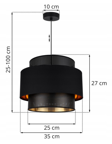 Lampa sufitowa ASTI z regulacją wysokości, elegancka czarna z złotymi akcentami do sypialni i salonu E27