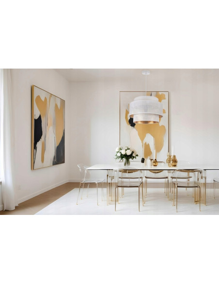 Lampa wisząca ASTI z białym abażurem i złotym wnętrzem, elegancka do nowoczesnych pomieszczeń, średnica 45 cm