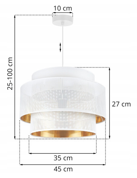 Lampa wisząca ASTI z białym abażurem i złotym wnętrzem, elegancka do nowoczesnych pomieszczeń, średnica 45 cm