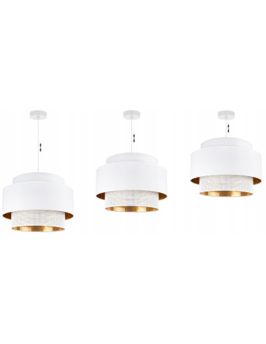 Elegancki żyrandol ASTI w stylu glamour z regulacją, biały z abażurem 45 cm – idealne oświetlenie do każdego wnętrza.