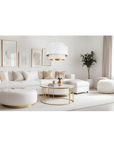 Elegancki żyrandol ASTI w stylu glamour z regulacją, biały z abażurem 45 cm – idealne oświetlenie do każdego wnętrza.