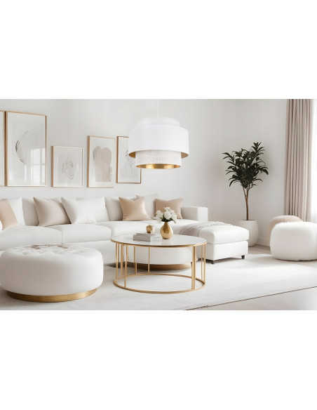 Elegancki żyrandol ASTI w stylu glamour z regulacją, biały z abażurem 45 cm – idealne oświetlenie do każdego wnętrza.