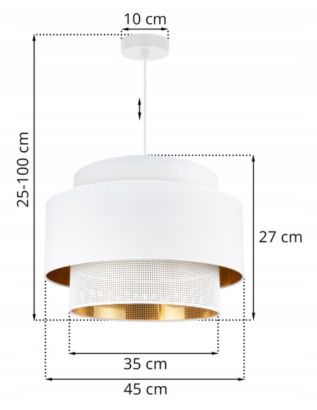 Elegancki żyrandol ASTI w stylu glamour z regulacją, biały z abażurem 45 cm – idealne oświetlenie do każdego wnętrza.
