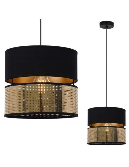 Lampa sufitowa ASTI - elegancki abażur w czerni i złocie do nowoczesnych wnętrz, idealna do biura i salonu.