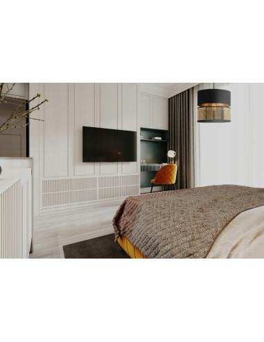 Lampa sufitowa ASTI - elegancki abażur w czerni i złocie do nowoczesnych wnętrz, idealna do biura i salonu.