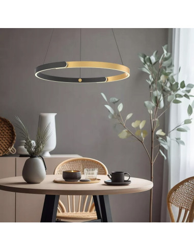 Nowoczesna lampa sufitowa LINOS w kształcie pierścienia - czarno-złota, elegancka dekoracja do każdego wnętrza