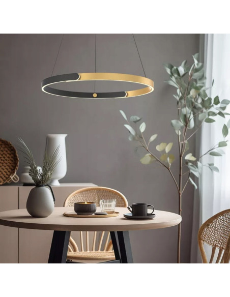 Nowoczesna lampa sufitowa LINOS w kształcie pierścienia - czarno-złota, elegancka dekoracja do każdego wnętrza