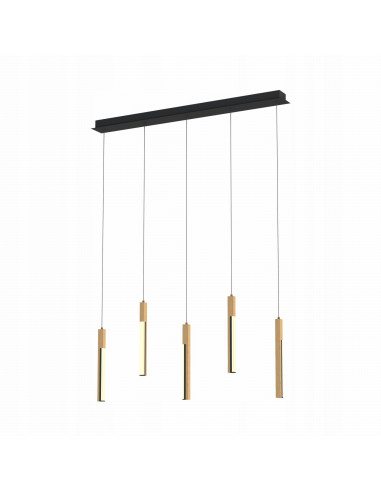 Lampa sufitowa ELIOT LED z drewnianymi akcentami - nowoczesna lampa dekoracyjna, 5 źródeł światła, żółta, idealna do salonu.