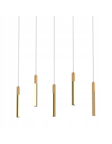 Lampa sufitowa ELIOT LED z drewnianymi akcentami - nowoczesna lampa dekoracyjna, 5 źródeł światła, żółta, idealna do salonu.