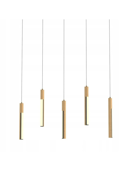 Lampa sufitowa ELIOT LED z drewnianymi akcentami - nowoczesna lampa dekoracyjna, 5 źródeł światła, żółta, idealna do salonu.