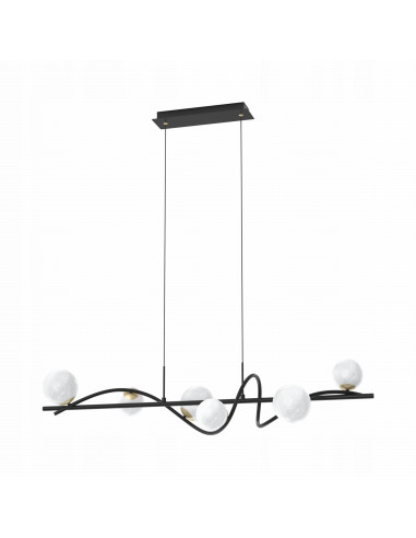 Lampa wisząca Nisyro w nowoczesnym stylu - elegancka, 6-punktowa, czarny metal, idealna do dużych wnętrz.