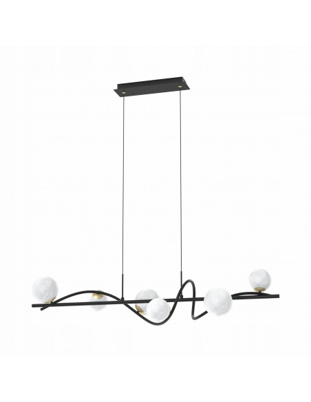 Lampa wisząca Nisyro w nowoczesnym stylu - elegancka, 6-punktowa, czarny metal, idealna do dużych wnętrz.