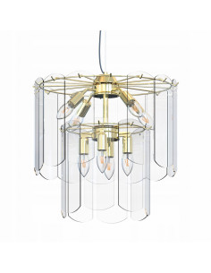 Lampa wisząca NIRA z 8 punktami świetlnymi w złotym wykończeniu, idealna do nowoczesnych wnętrz i eleganckich aranżacji. 2