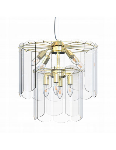 Lampa wisząca NIRA z 8 punktami świetlnymi w złotym wykończeniu, idealna do nowoczesnych wnętrz i eleganckich aranżacji.