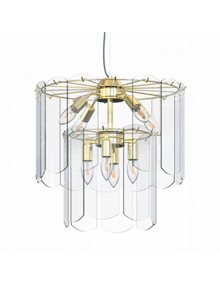 Lampa wisząca NIRA z 8 punktami świetlnymi w złotym wykończeniu, idealna do nowoczesnych wnętrz i eleganckich aranżacji.