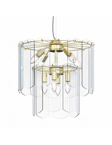 Lampa wisząca NIRA z 8 punktami świetlnymi w złotym wykończeniu, idealna do nowoczesnych wnętrz i eleganckich aranżacji.