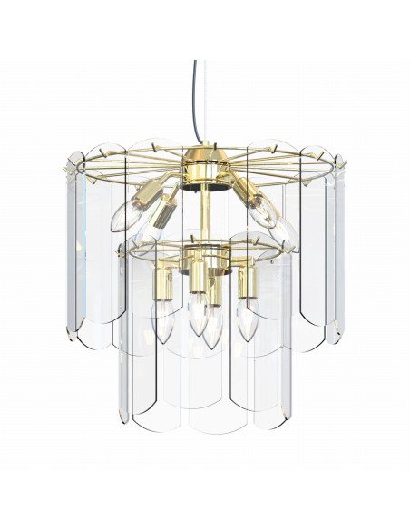 Lampa wisząca NIRA z 8 punktami świetlnymi w złotym wykończeniu, idealna do nowoczesnych wnętrz i eleganckich aranżacji.