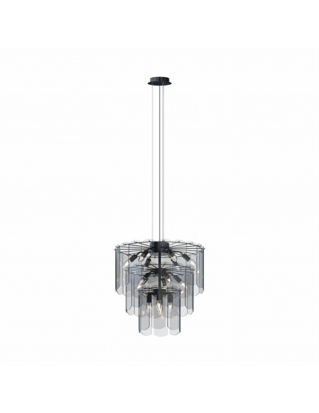 Lampa sufitowa NIRA E14 z trzema szklanymi okręgami, czarna, nowoczesny styl do eleganckich wnętrz