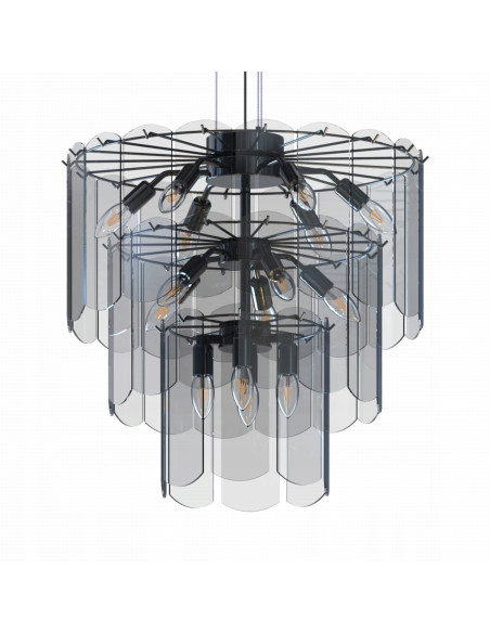 Lampa sufitowa NIRA E14 z trzema szklanymi okręgami, czarna, nowoczesny styl do eleganckich wnętrz