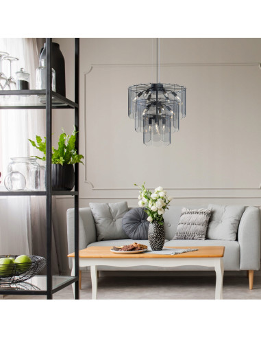 Lampa sufitowa NIRA E14 z trzema szklanymi okręgami, czarna, nowoczesny styl do eleganckich wnętrz