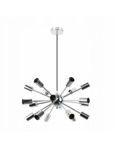 Elegancka lampa sufitowa MANDI chromowana, 18xE27, 148 cm, metalowa do salonu i biura - nowoczesny design.
