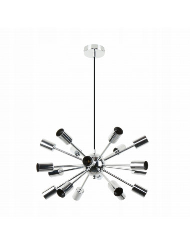 Elegancka lampa sufitowa MANDI chromowana, 18xE27, 148 cm, metalowa do salonu i biura - nowoczesny design.