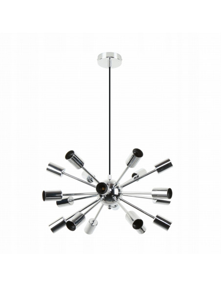 Elegancka lampa sufitowa MANDI chromowana, 18xE27, 148 cm, metalowa do salonu i biura - nowoczesny design.