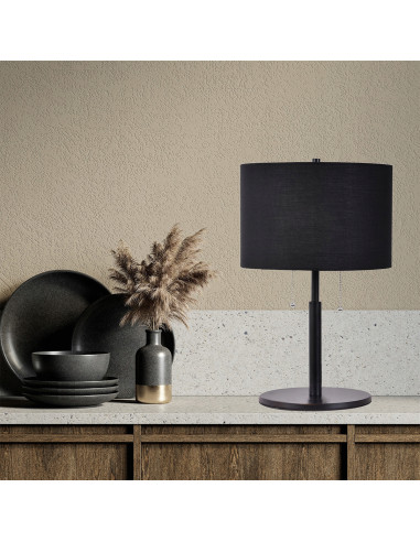 Elegancka lampa nocna Fogo z czarnym abażurem - stylowe oświetlenie do sypialni i biura, doskonałe do nowoczesnych wnętrz