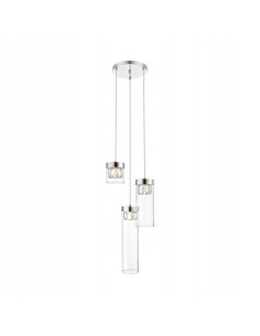 Elegancka Lampa Wisząca GEM 3-punktowa z Asymetrycznymi Kloszami w Srebrze i Chromie - Zuma Line