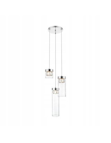 Elegancka Lampa Wisząca GEM 3-punktowa z Asymetrycznymi Kloszami w Srebrze i Chromie - Zuma Line